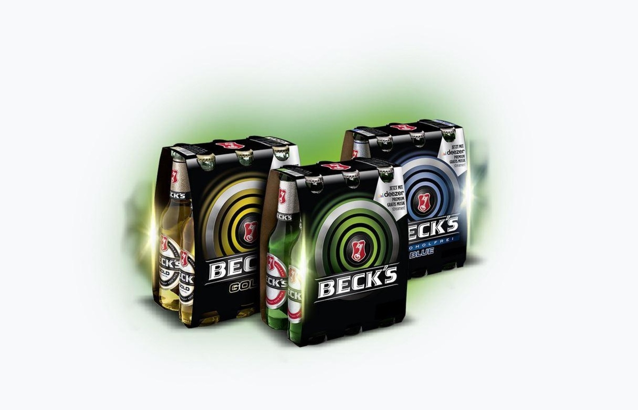 Kommen Mitte Juli ins Kühlregal: Sixpacks von Beck's mit Deezer-Codes