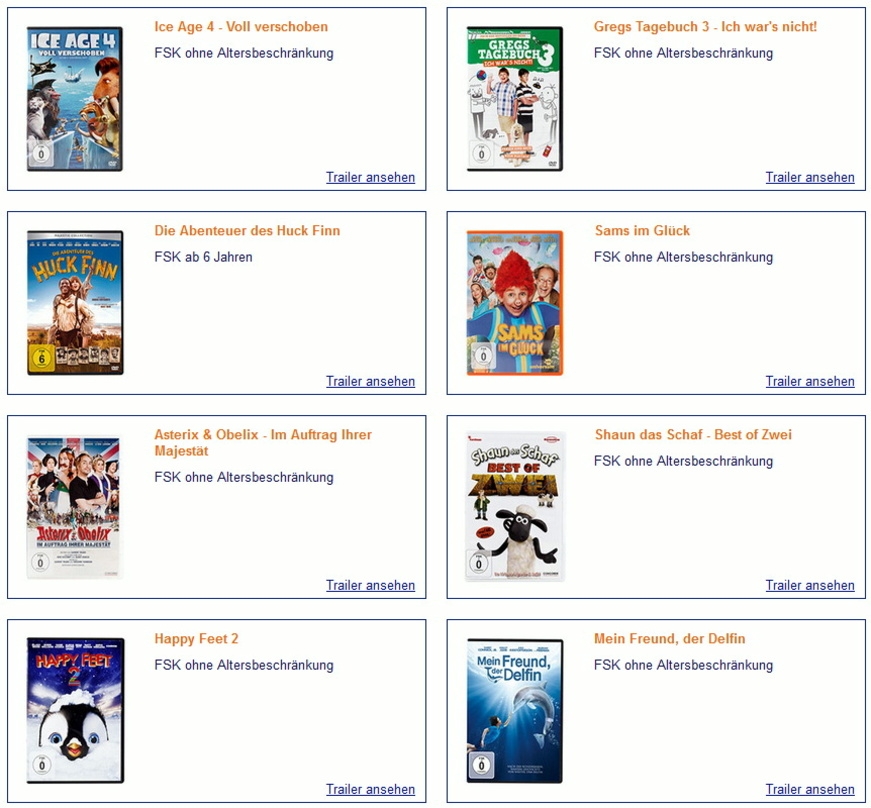 Die DVD-Aktion umfasst acht Kinderfilme