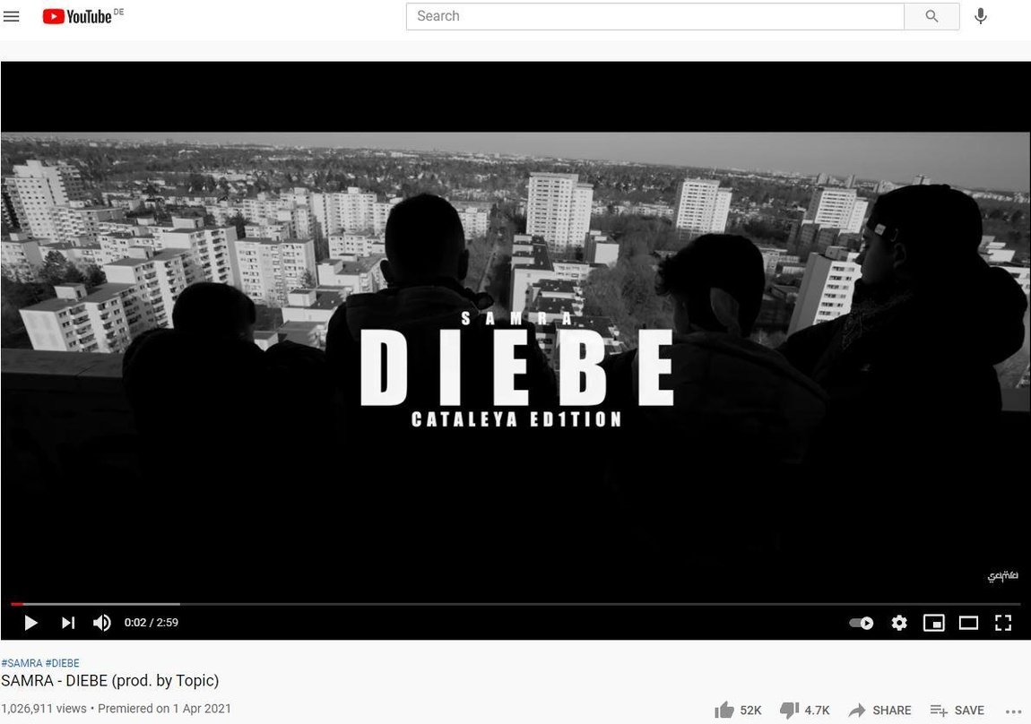 Samra liegt mit "Diebe" an der Spitze der meistgesehenen deutschsprachigen Musikvideos auf YouTube