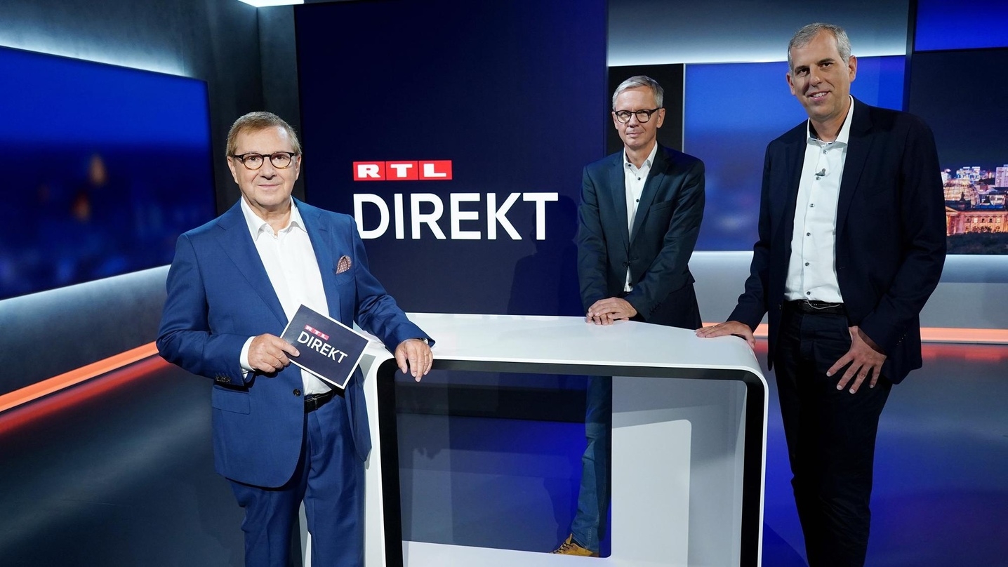 V.l.: Moderator Jan Hofer, Redaktionsleiter Lothar Keller, RTL-News-Geschäftsführer Stephan Schmitter