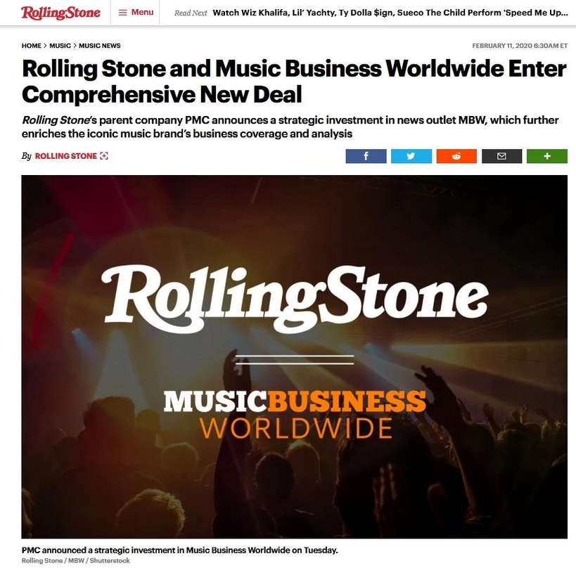 Schulterschluss ausgeweitet: Penske Media steigt mit dem "Rolling Stone" bei "Music Business Worldwide" ein
