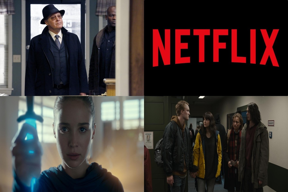 Erfolge auf Netflix: "The Blacklist (l.o.), "Warrior Nun" (l.u.) und "Dark" (r.u.)