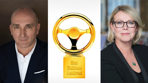 Vergeben wieder das Goldene Lenkrad: Bild-Auto-Chef Tom Drechsel und BamS-Chefin Marion Horn