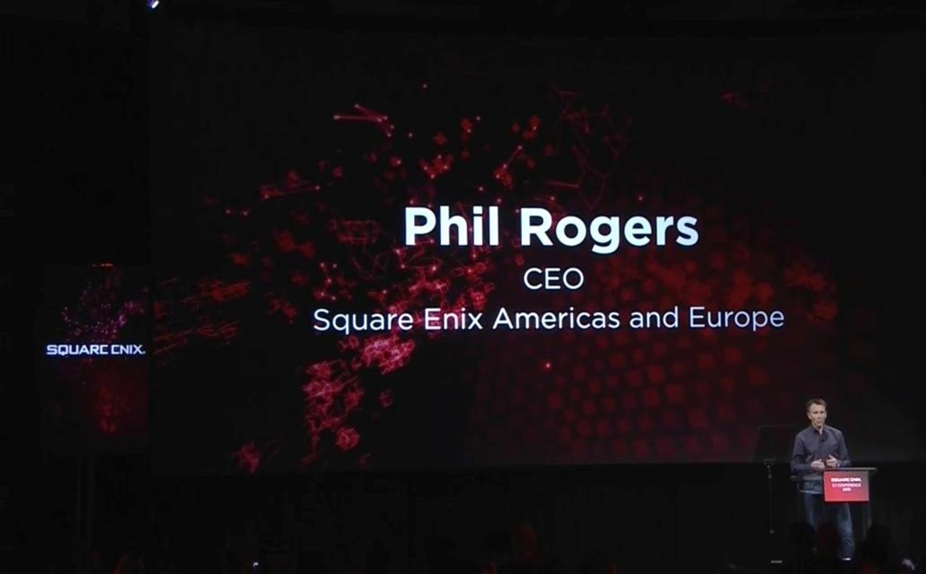 Phil Rogers, CEO Square Enix Americas and Europe, auf der Bühne