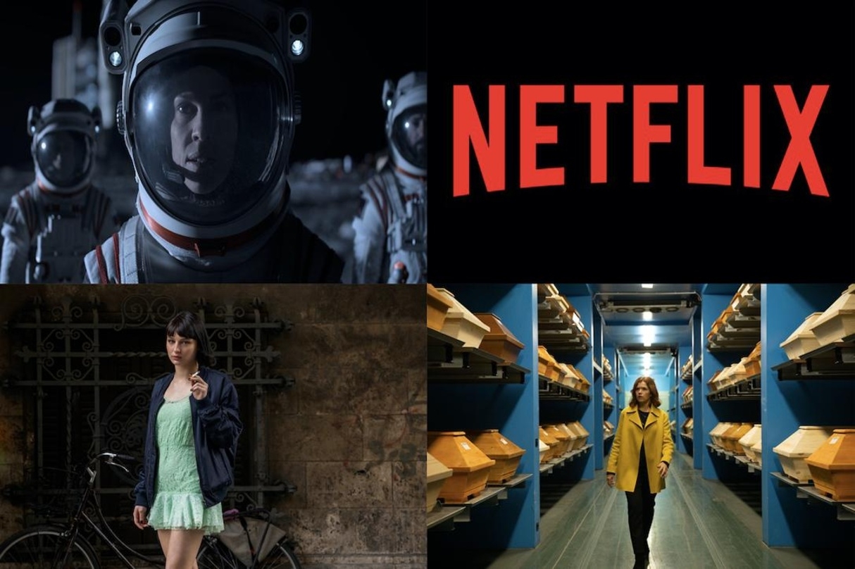 Netflix-Erfolge: "Away" (l.o.), "Baby" (l.u.) und die deutsche Miniserie "Das letzte Wort" (r.u.)