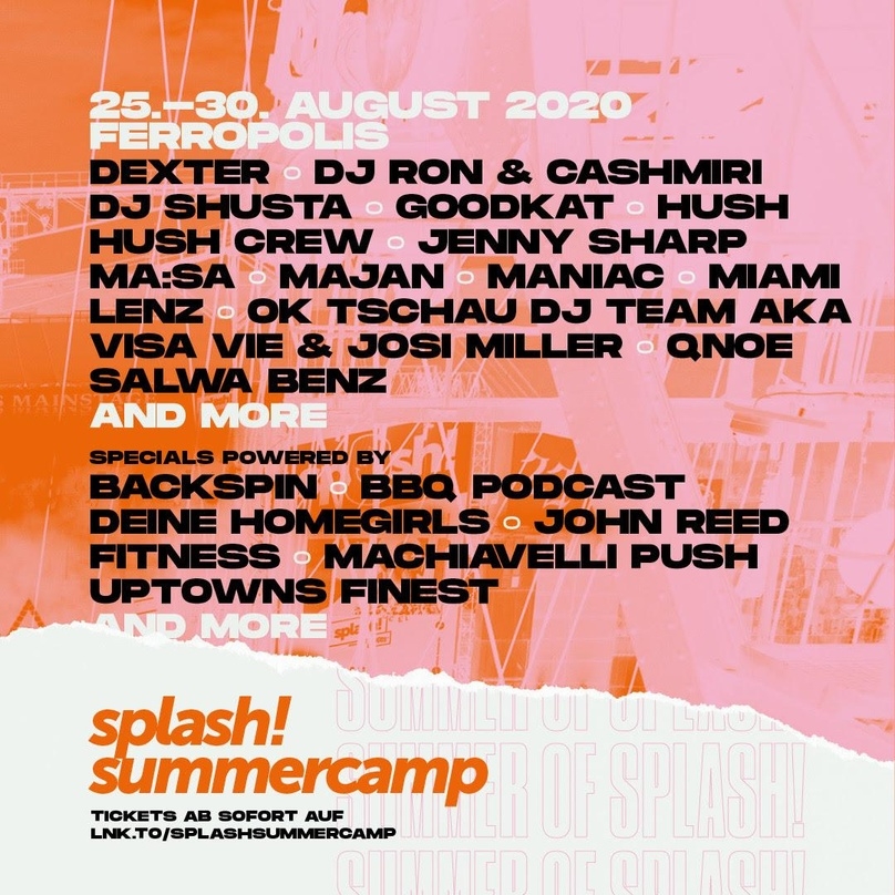 Verweis auf ein Live-Event unter Wahrung der Corona-Auflagen: Flyer zum splash! Summercamp