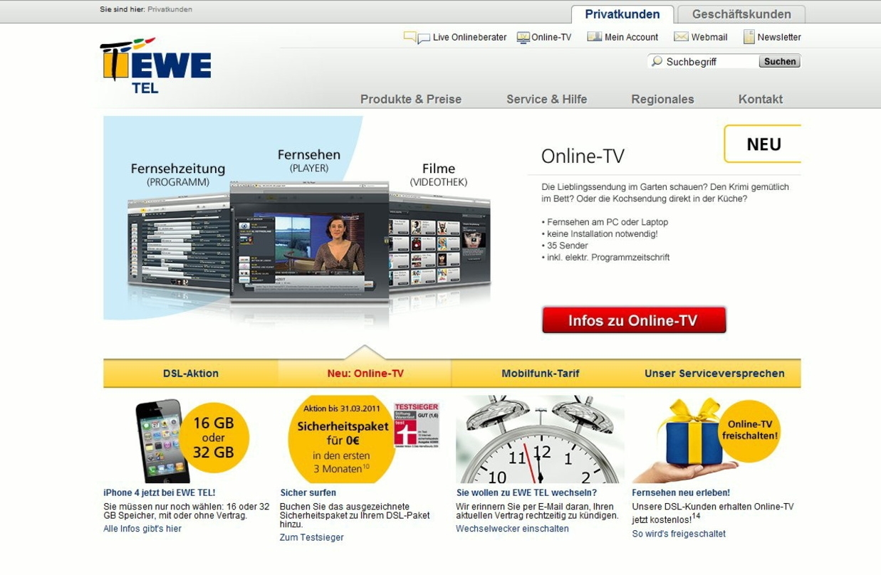 Neu bei EWE TEL: "Online-TV"