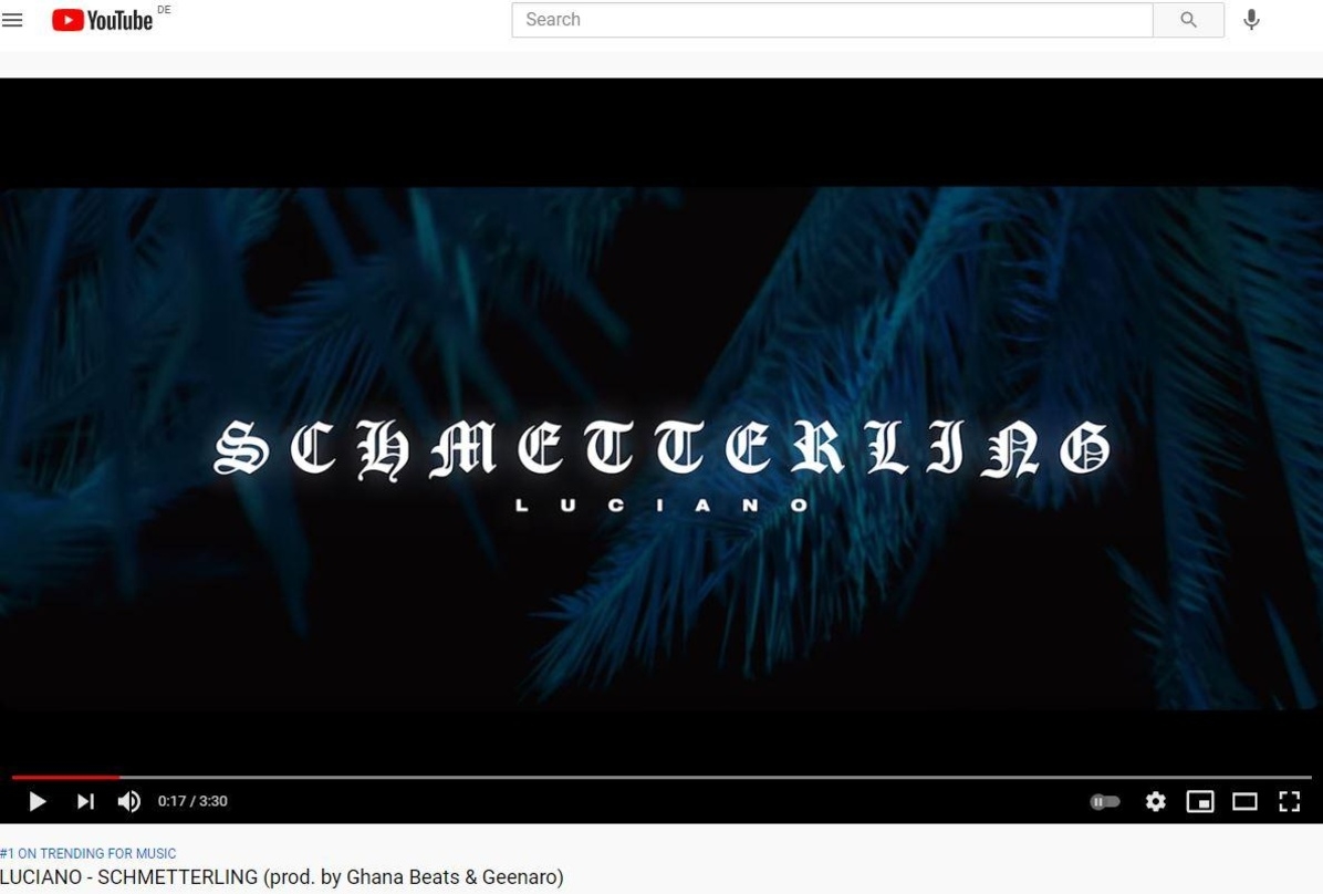 Luciano landete mit dem Video zu "Schmetterling" auf Platz der deutschen YouTube-Musik-Trendcharts