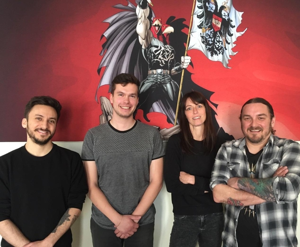 Das Berliner Team von Napalm Records (von links): Alvaro Guerrero, Thomas Wendt, Billie Klein und Michael Hahn