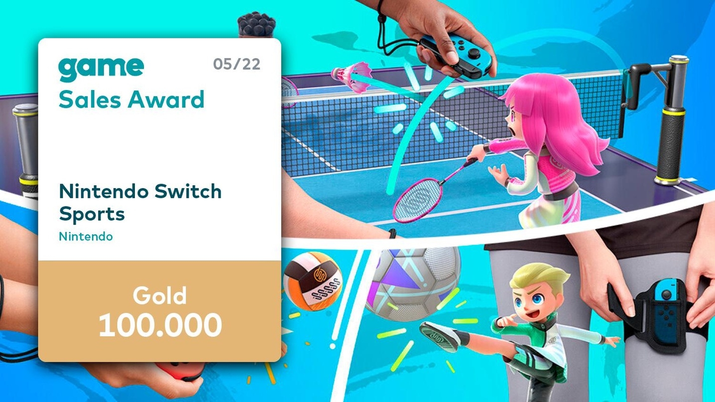 Ein game Sales Award in Gold geht im Mai 2022 an "Nintendo Switch Sports".