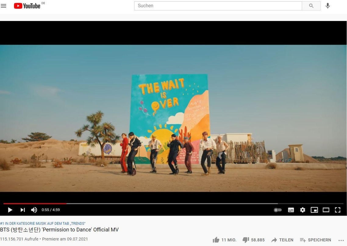 Weltweit gefragt: das Video zum Song "Permission To Dance" von BTS