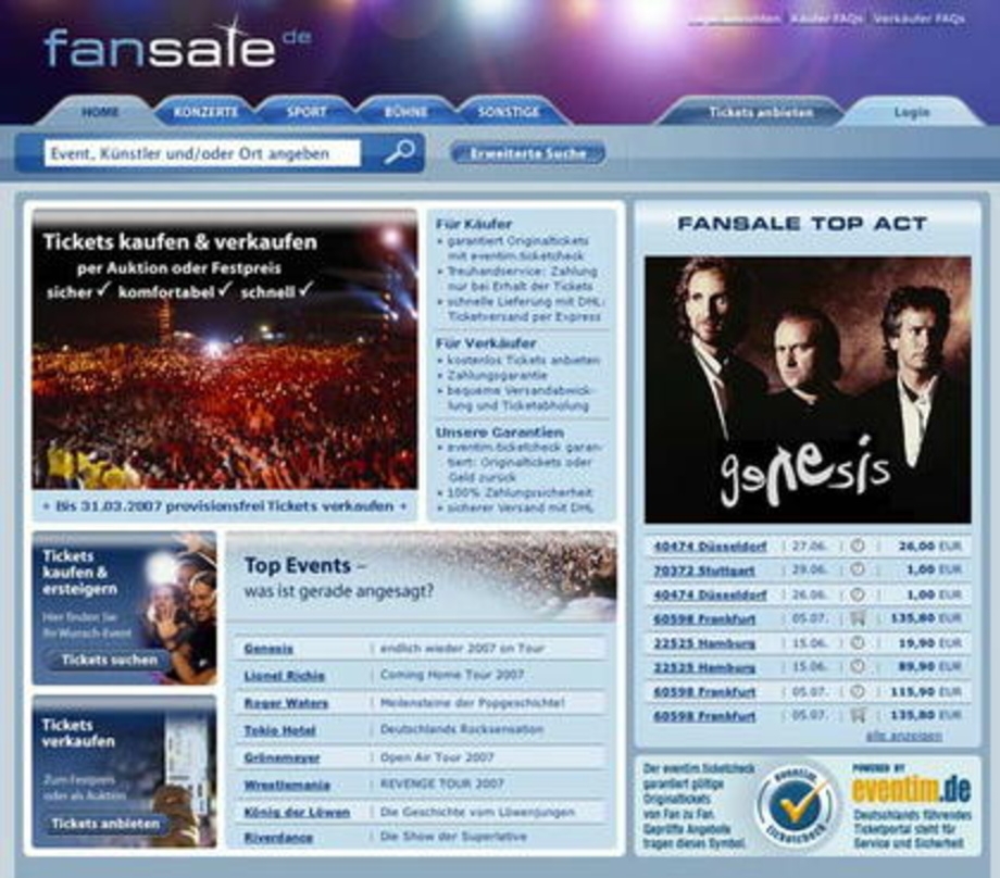 Portal zum An- und Verkauf von Kozertkarten: www.fansale.de