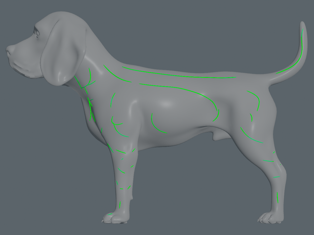 Dank ein paar Strichen, die den Flow des Haarwuchses definieren, entsteht schnell ein Groom-Grundgerüst.