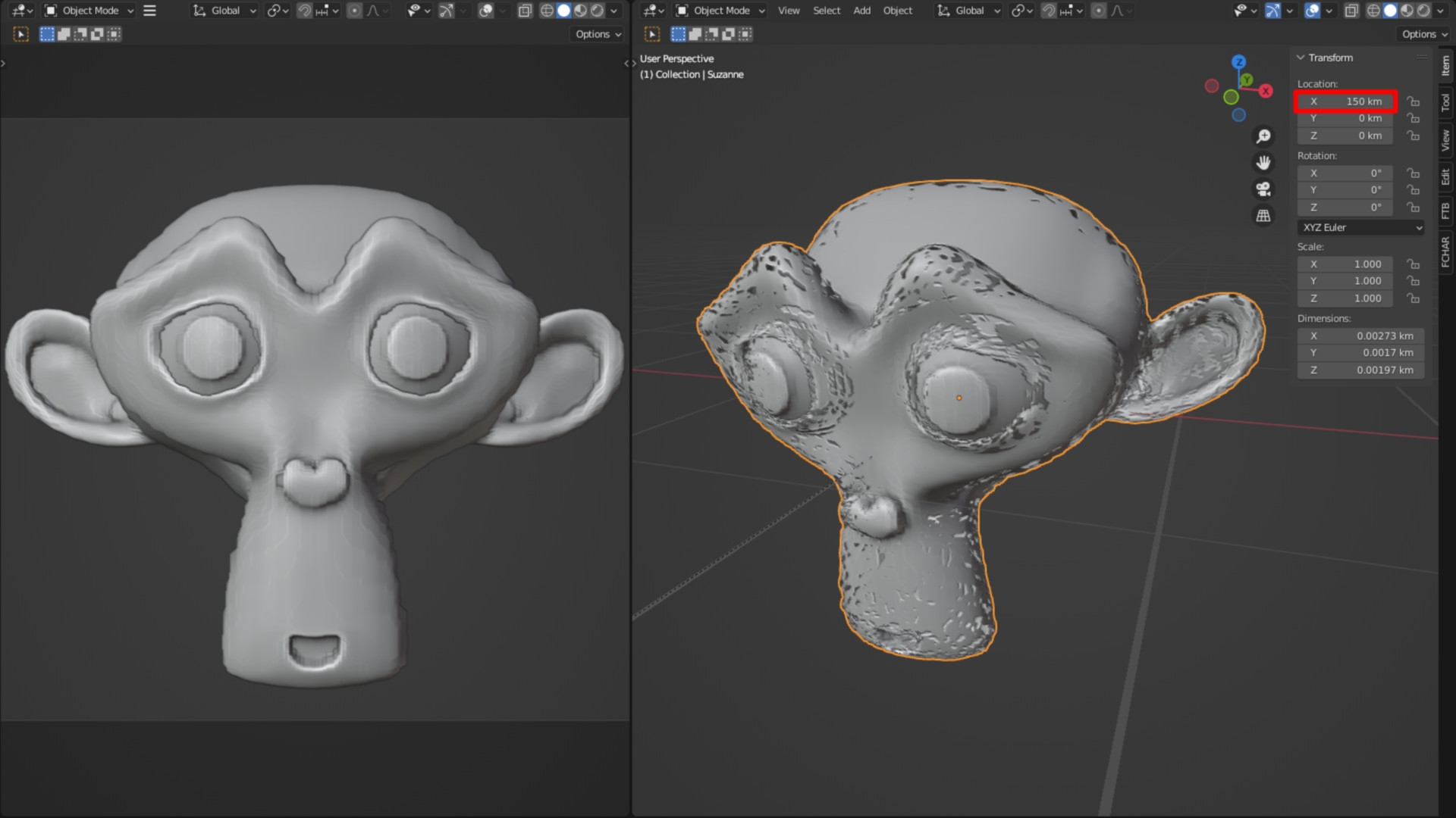Je weiter ein Objekt vom World Origin entfernt ist, desto ungenauer werden die Modifier berechnet.
