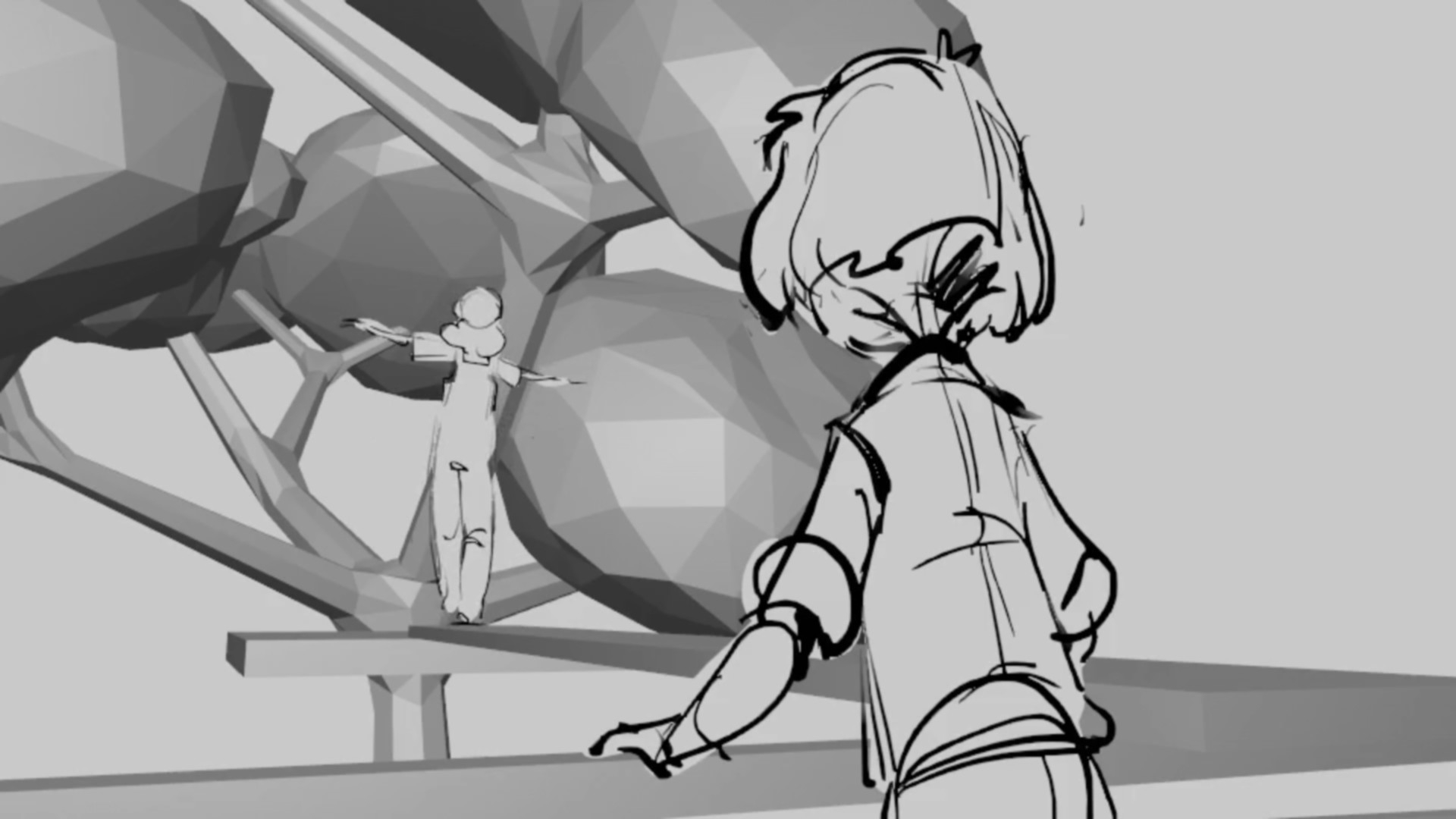 Der erste Test mit noch sehr simplem 3D Set und Grease Pencil Zeichnungen.