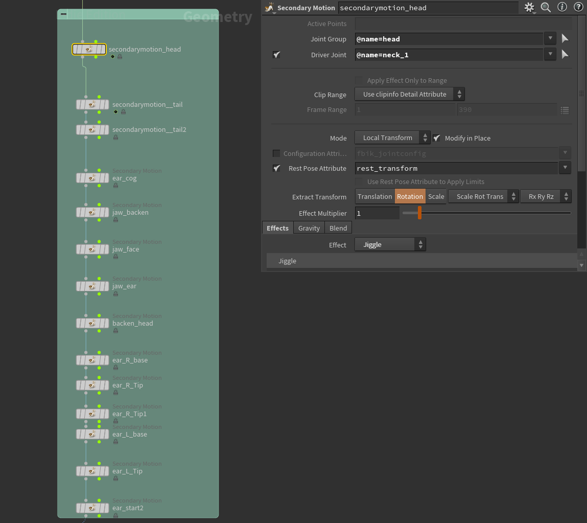 Verkettete Secondary Motion Nodes sorgen zeitsparend für glaubwürdige Details in der Bewegung.