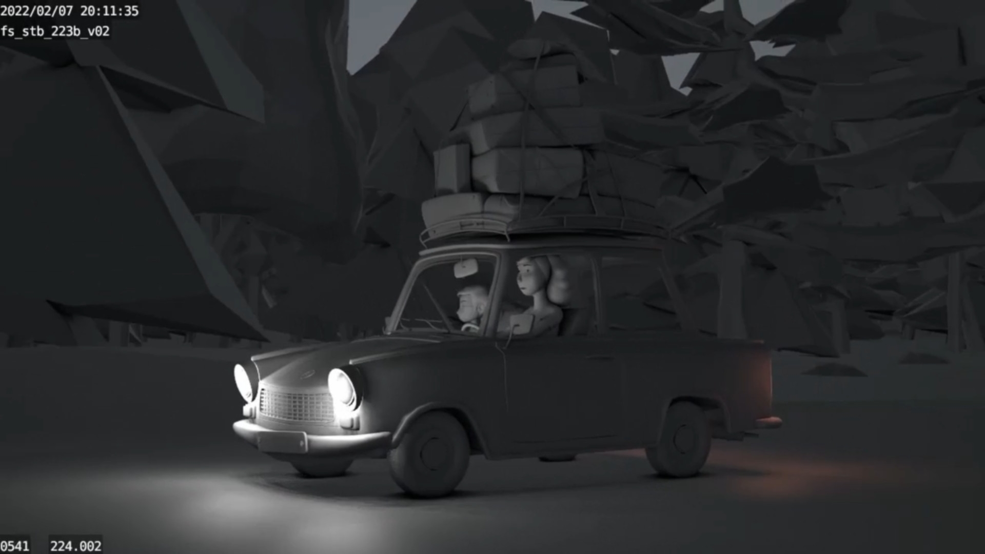 Charaktere konnten im 3D Animatic einfach an die Fahrzeuge geparented werden.